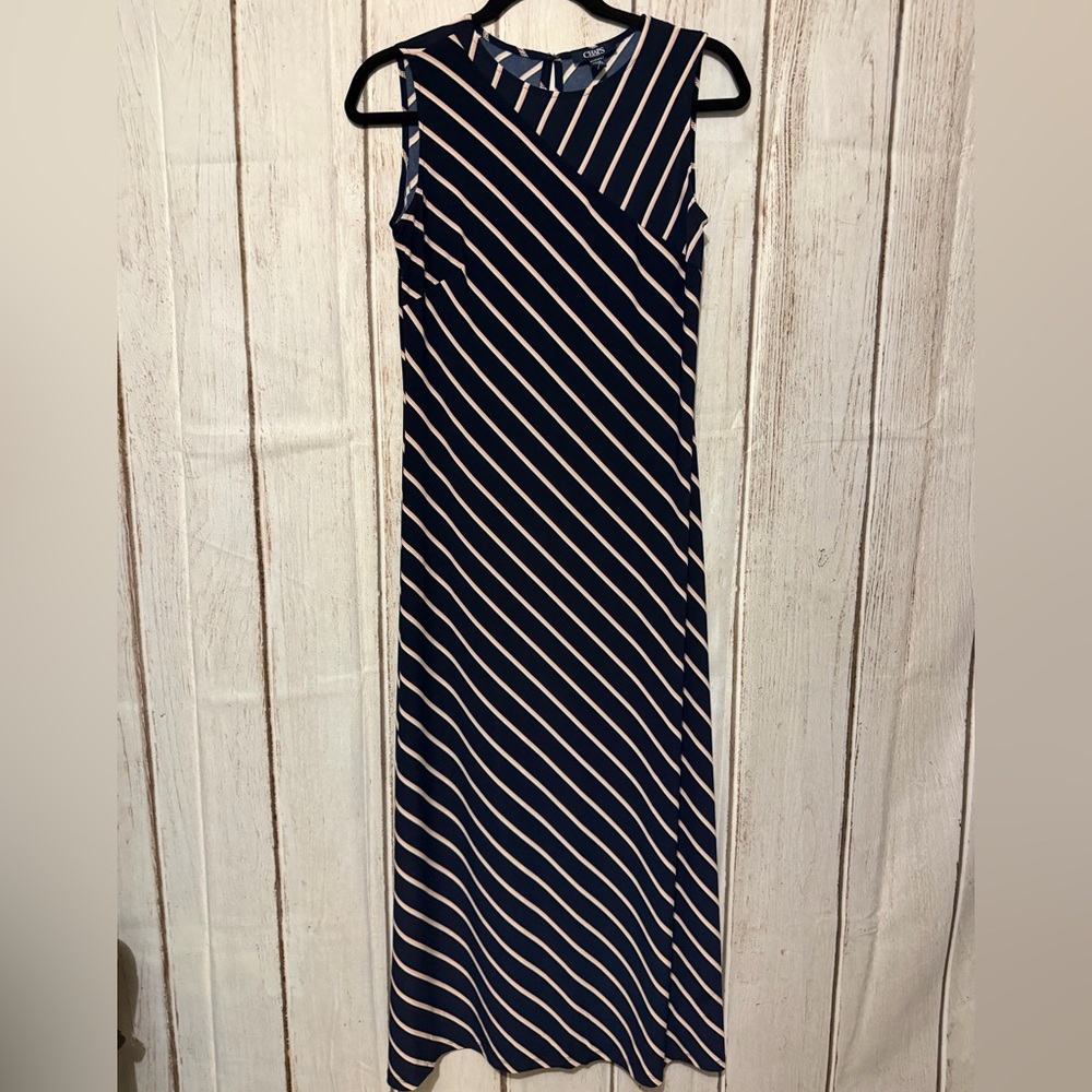 CHAPS Navy and Pink Diagonal Stripe Sleeveless Maxi Dress  Size XS